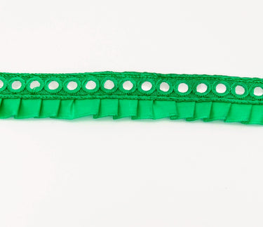 Jade Green Satin Pleated Lace Trim, Mirrored Fringe Trimming, Approx. 30mm wide